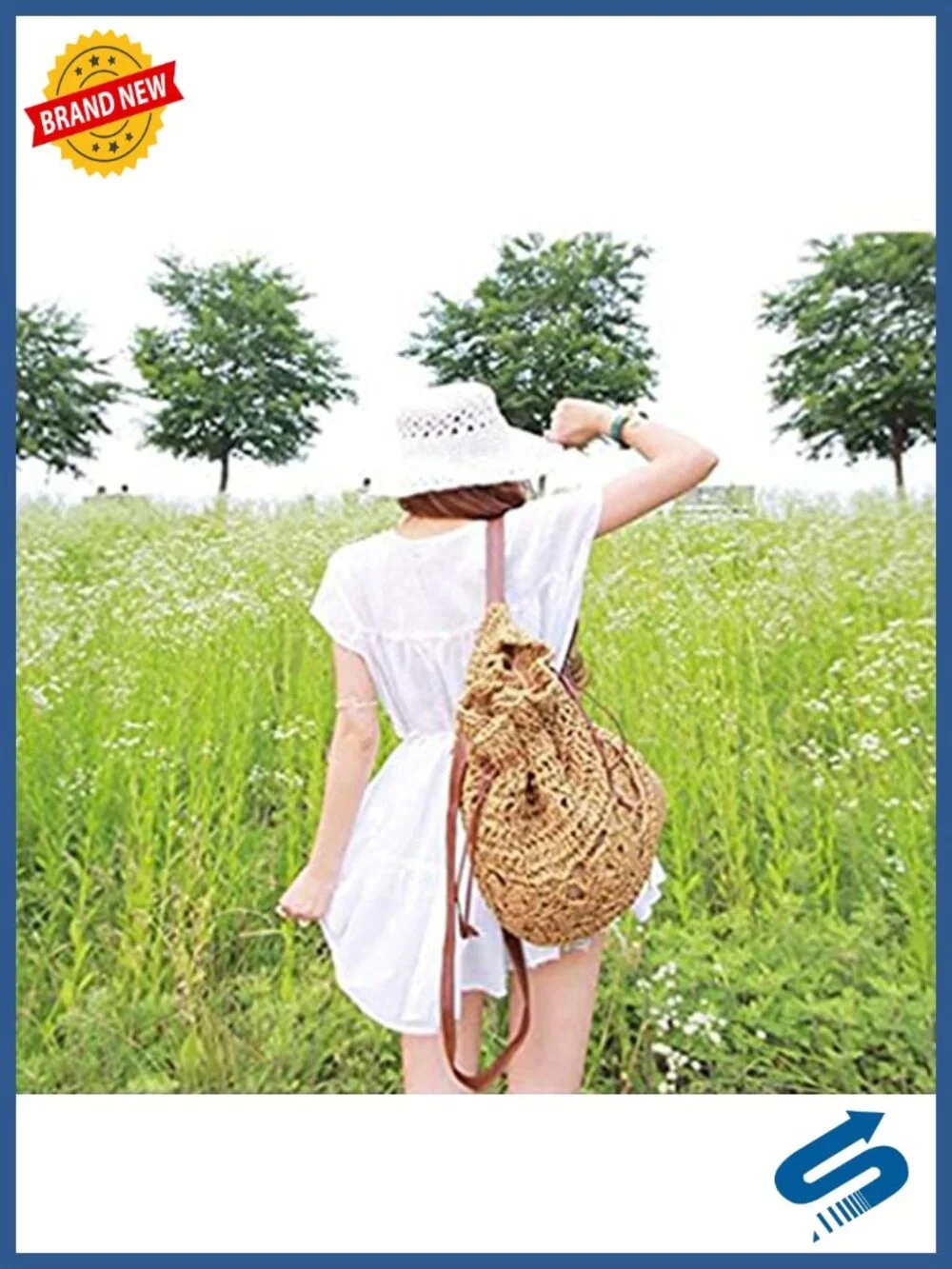 Woven Straw Backpack Hollow Design Summer Beach Casual Daypack